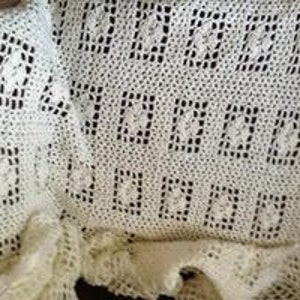 Hand crochet dainty baby blanket with ruffles and bows image 1