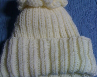 knit ivory beanie cap hat ski cap with flower