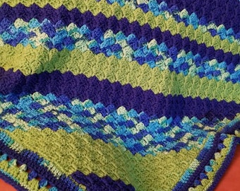 Lime green, teal, turquoise, blue afghan, lapghan, throw, baby blanket