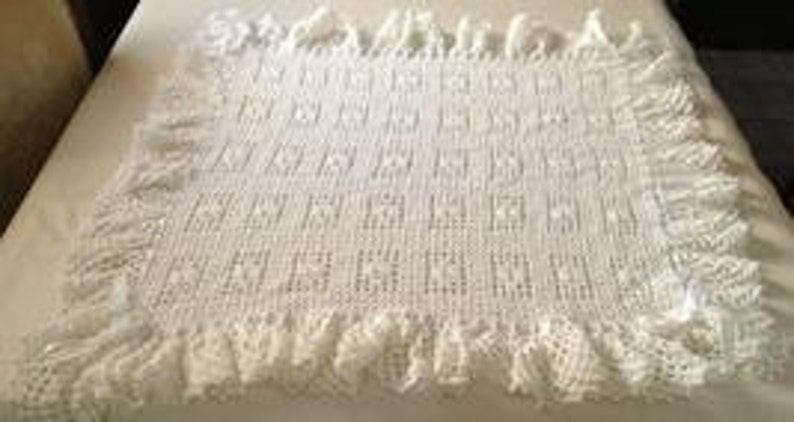 Hand crochet dainty baby blanket with ruffles and bows image 4