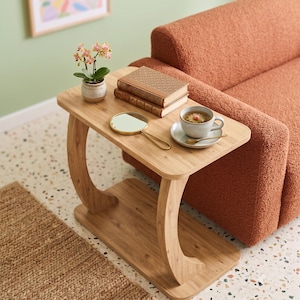 C-Shape Side Table with Wheels, Modern Minimalist Sofa End Table