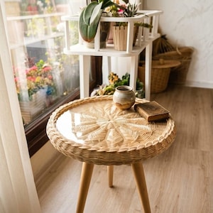 Rattan Table With Glass Top - Etsy
