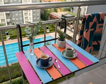 Foldable Wooden Balcony Table – Adjustable Hanging Outdoor Furniture