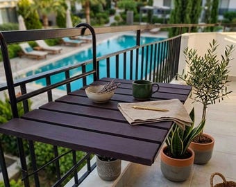 Opvouwbare houten balkontafel – verstelbaar hangend tuinmeubilair