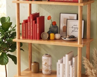 5-Tier Wooden Bookshelf | Mid Century Modern Bookcase, Rustic Display Shelf (Tool-Free Assembly)