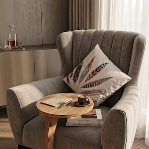 Mesita auxiliar de madera en forma de C, mesa de centro moderna para sofá, mueble para sala de estar de espacio reducido