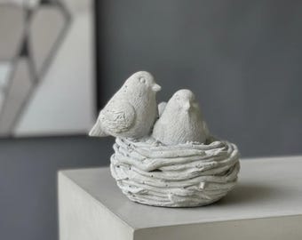Concrete bird statue. Lovebirds in a Nest – Handcrafted Concrete Sculpture.