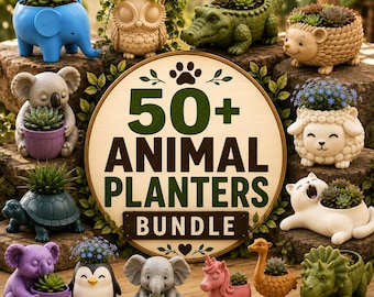 Animal Planter STL Bundle – 50+ Cute Animal Planters – Succulent Pot STL Files – 3D Printable Flower Pots – Plant Lover Gift – Desk & Home
