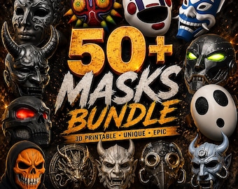 50+ Masks STL Bundle – 3D Printable Mask Collection – Cosplay Masks – Horror Fantasy Mask STL Files – STL & 3MF Bundle