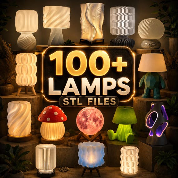 100+ Lamp STL Files Bundle – 3d Printable Lamps – Modern Lamp stl – Lithophane Lamps – LED Light Designs – Home Decor STL Bundle