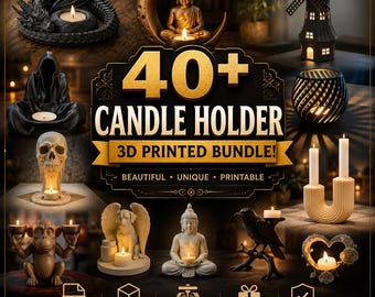 40+ Candle Holder STL Bundle – 3D Printable Candle Holders – Tealight Holder STL Files – Decorative Candle Holder Designs – STL & 3MF Bundle