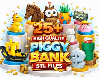 25+ Piggy Bank STL Bundle – Coin Bank 3D Print Files – Money Box STL – Cute Animal Banks – STL Files for 3D Printing
