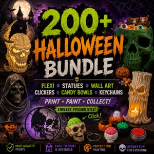 Ultimate Halloween STL Bundle – 200+ Halloween STL Files – Spooky Decor – Flexi Toys – Candy Bowls – Wall Art – Keychains – Horror Prints
