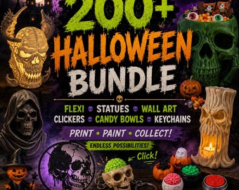 Paquete definitivo de archivos STL de Halloween: más de 200 archivos STL de Halloween, decoración espeluznante, juguetes flexibles, cuencos para dulces, arte para la pared, llaveros y láminas de terror.