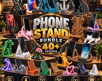40+ Phone Stand STL Bundle – 3D Printable Phone Holders – Desk Phone Stand STL Files – Animal, Fantasy & Modern Smartphone Stands