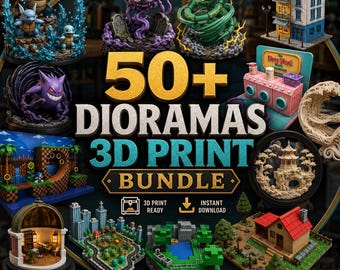 Paquete de archivos STL para dioramas: más de 50 archivos STL para dioramas: escenas en miniatura, modelos de exhibición, dioramas para videojuegos, anime, fantasía y paquetes de impresión 3D para videojuegos.