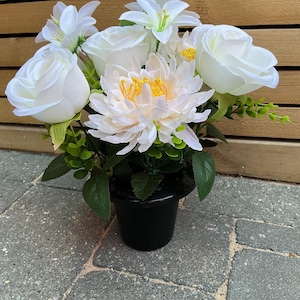 White Rose and Lily Memorial Grave Pot