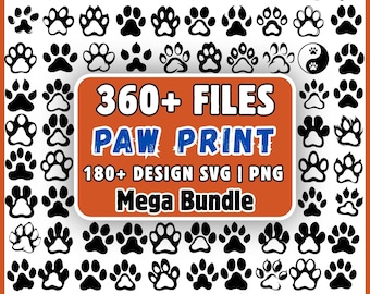 足跡SVGバンドル360ファイル、犬の足跡クリップアートPNG、猫の足跡SVGデザイン、Cricut用ペットの足跡カットファイル、動物の足跡ベクターメガバンドル、