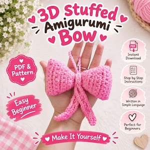 3D Stuffed Amigurumi Bow Crochet Pattern, Easy Beginner PDF (Instant Download)