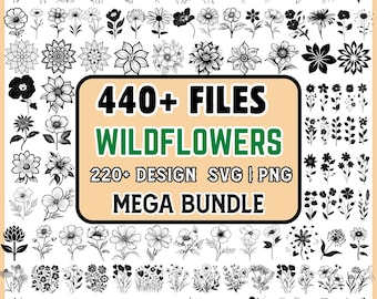 Wildflower svg bundel, wilde bloem png, botanische svg, bloemen clipart, bloem svg gesneden bestanden, boho bloem svg, Cricut silhouet, instant