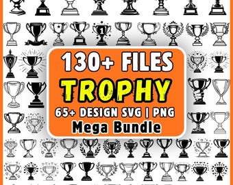 トロフィーSVGバンドル130ファイル、トロフィークリップアートPNG、Cricut用アワードカップSVGデザイン、チャンピオンベクターメガバンドル、トロフィーpng、トロフィーsvg png