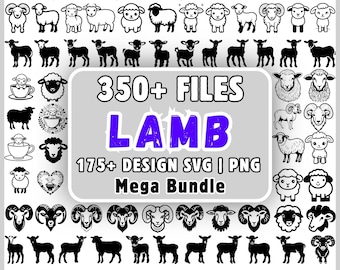 Lamb SVG Bundle, Cute Baby Sheep PNG Cricut, Ram Face Easter Cut Files Sublimation, Farm Animal Silhouette Shirt Nursery Instant Download