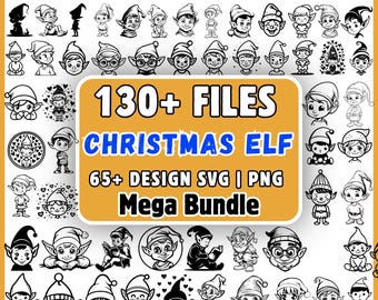 Christmas Elf SVG Bundle 130 Files, Cute Elf Clipart png, Elf Face svg, Holiday Elf Design for Cricut, Elf Silhouette SVG, Xmas Kids SVG