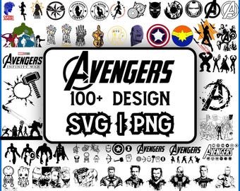 アベンジャーズSVGバンドル、スーパーヒーローSVG PNGファイル、マーベル風クリカットデザイン、アベンジャーズロゴSVG、コミックヒーロークリップアート、デジタルダウンロードバンドル