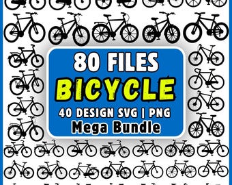自転車SVGバンドル80ファイル、自転車シルエットクリップアートPNG、Cricut用サイクリングSVGデザイン、自転車ベクターメガバンドル