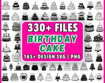 Paquete de archivos SVG de pastel de cumpleaños, 330 archivos, imágenes prediseñadas de pastel lindo PNG, diseño de adorno para pastel Cricut, decoración de fiesta de cumpleaños, camiseta, descarga instantánea,