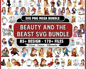 美女と野獣SVGバンドル、85種類以上のベルプリンセスクリップアートPNG、ディズニープリンセスシャツデザインCricut昇華プリント即時ダウンロードアートファイル