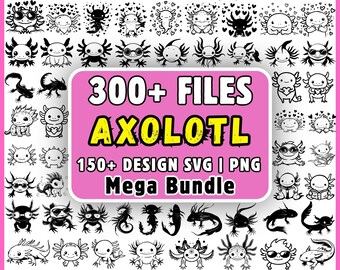 Paquete de SVG de ajolotes, 300 archivos, imágenes prediseñadas de ajolotes lindos, PNG, Cricut, regalo para amantes de los ajolotes, pegatina de animal kawaii, diseño de camiseta, descarga instantánea.