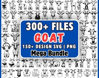 ヤギのSVGバンドル300ファイル、かわいいヤギのクリップアートPNG、Cricut用ヤギの顔のSVGデザイン、農場動物ベクターメガバンドル、ヤギのPNG SVG