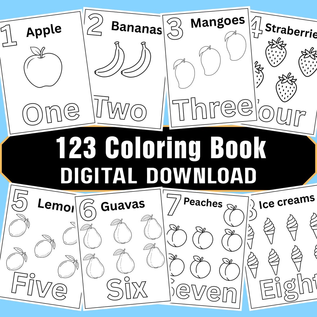 123 Coloring Book, Number Learning Activity, Kids Printable, Fun Number ...