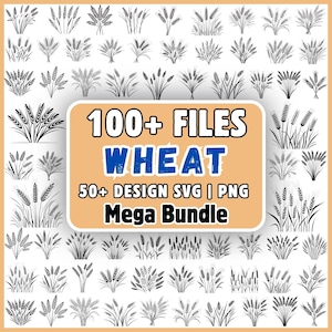 Pszenica SVG Bundle Grain Stalk PNG Cricut Sublimacja Farmhouse Harvest Rustic Fall Bread Bakery Wektor Cyfrowy Pobieranie Mega Plików,Pszenica SVG