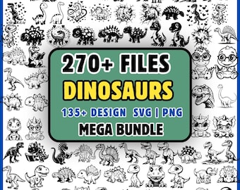 Dinosaurus SVG-bundel, 270+ dino svg png-bestanden, schattige dinosaurus SVG, T-Rex SVG, kinderen dinosaurus clipart, Cricut gesneden bestanden, silhouet, baby dino