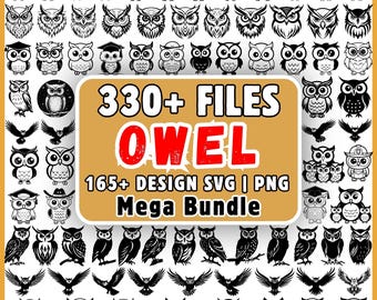フクロウSVGバンドル330ファイル、かわいいフクロウのクリップアートPNG、Cricut用フクロウの顔SVGデザイン、卒業フクロウベクターメガバンドル、