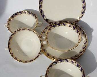 Lenox for Ovington’s Royal Cobalt Blue Cream Soup Bowls & Underplates