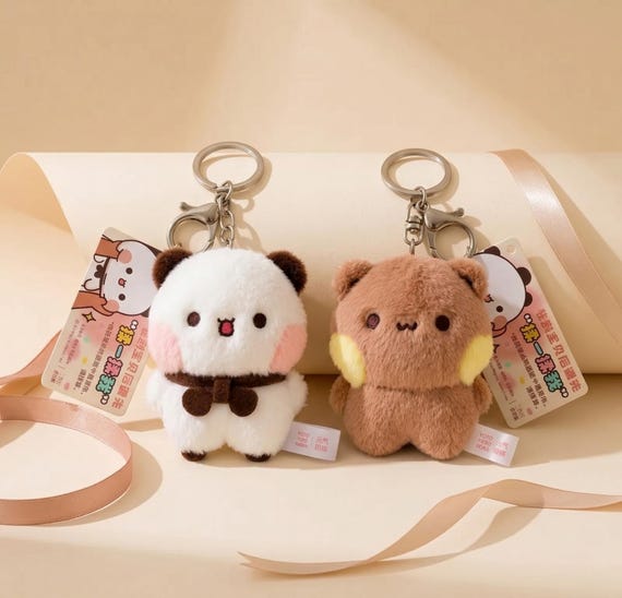 Dudu & Bubu Plush Bear Keychain – Kawaii Couple Bag Charm, Soft Stuffed Bear Keyring, Cute Backpack Accessory