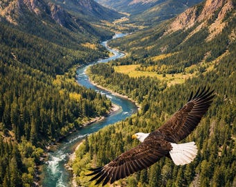 Majestuoso águila sobre el valle de la montaña