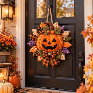 Printable Halloween Pumpkin Door Hanger Pattern, Quilted Sewing PDF Template, DIY Fall Decoration