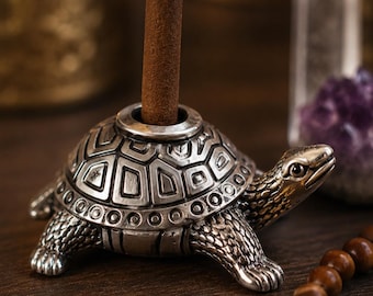Zilveren wierookhouder schildpad, schildpadstandaard, decor vaste schildpad, oudh wierookcadeauset, spiritueel huisdecor, meditatiecadeau
