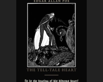 Lámina decorativa de terror, El corazón delator de Edgar Allan Poe, ilustración de Harry Clarke, póster de terror gótico, descarga de estilo Dark Academia.