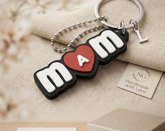 Mom Keychain | Personalized Initial Heart Charm, PLA Gift
