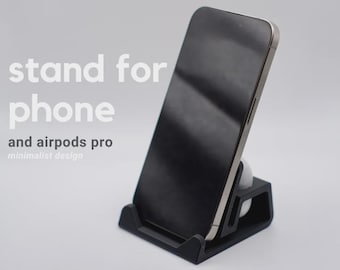 Soporte minimalista de PLA para smartphones y AirPods Pro – Soporte de escritorio duradero