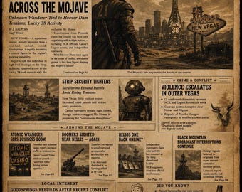 Fallout New Vegas Inspired Poster – Mojave Gazette Vintage Newspaper Print (Courier Story)