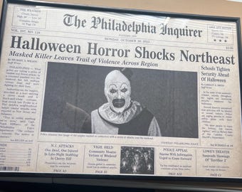 Terrifier-Inspired Poster – Vintage Newspaper Horror Print (Masked Clown, 13×19)