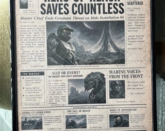 Halo Master Chief Poster – UNSC Infinity News Vintage Newspaper Print (13×19)
