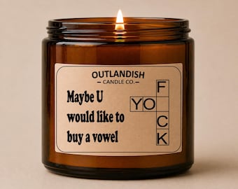 Funny Buy a Vowel Candle | Soy Wax Word Game Humor Gift
