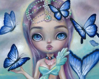 Forget Me Not, SIGNED print Simona Candini pop surrealism big eyes art mermaid fantasy narwhal kawaii